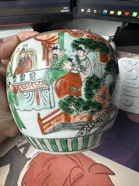 古玩陶瓷人物紋五彩罐真品鑒賞圖