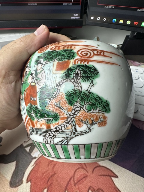 古玩陶瓷人物紋五彩罐真品鑒賞圖