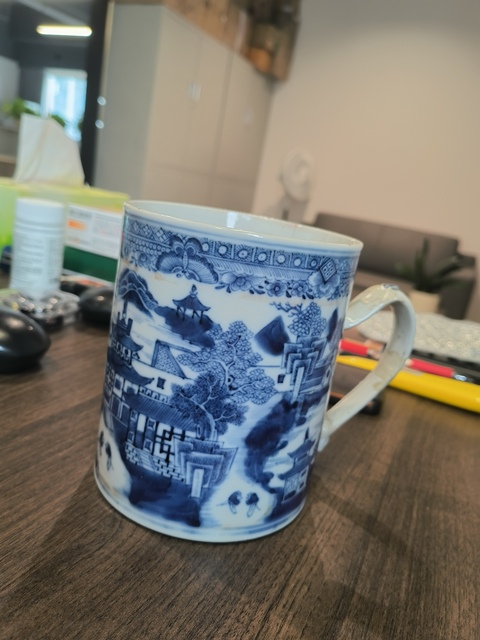 古玩陶瓷青花山水人物馬克杯真品鑒賞圖