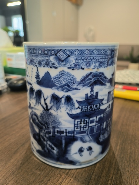 古玩陶瓷青花山水人物馬克杯真品鑒賞圖