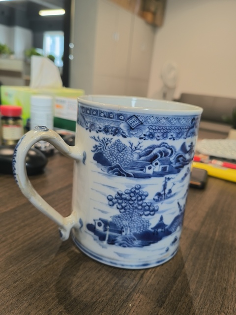 古玩陶瓷青花山水人物馬克杯真品鑒賞圖