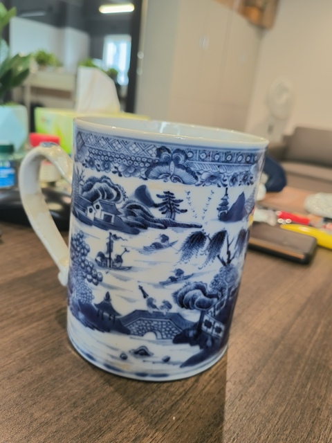古玩陶瓷青花山水人物馬克杯真品鑒賞圖