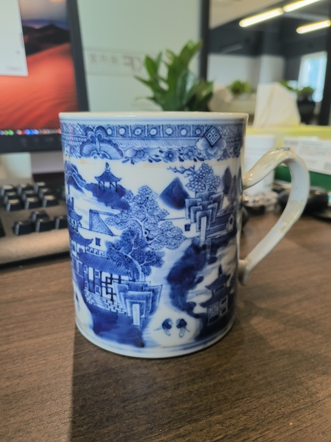 古玩陶瓷青花山水人物馬克杯真品鑒賞圖