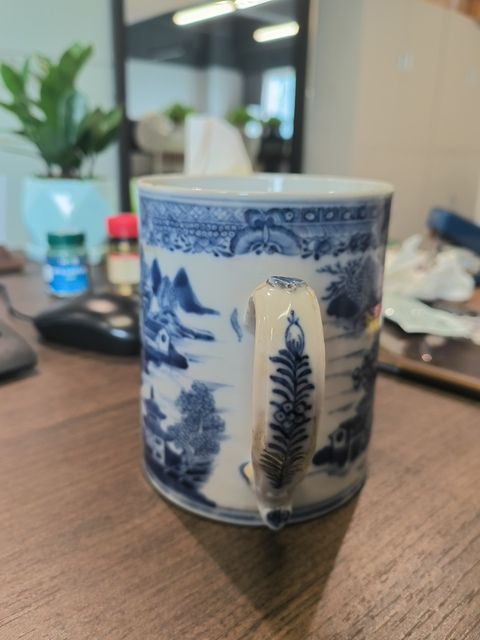 古玩陶瓷青花山水人物馬克杯真品鑒賞圖