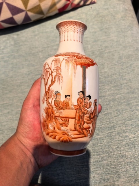 古玩陶瓷礬紅描金人物詩文燈籠瓶真品鑒賞圖