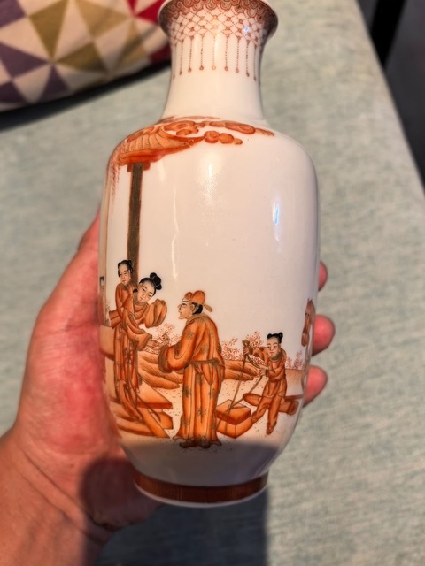 古玩陶瓷礬紅描金人物詩文燈籠瓶真品鑒賞圖