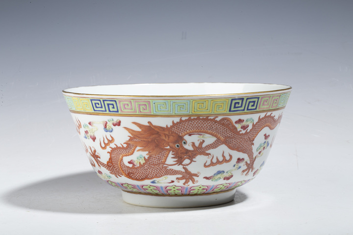 古玩陶瓷清光緒·粉彩龍紋大碗（官）真品鑒賞圖