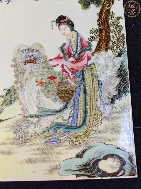 古玩陶瓷民國細路粉彩麻姑獻壽圖瓷板真品鑒賞圖