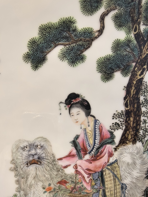 古玩陶瓷民國細路粉彩麻姑獻壽圖瓷板真品鑒賞圖