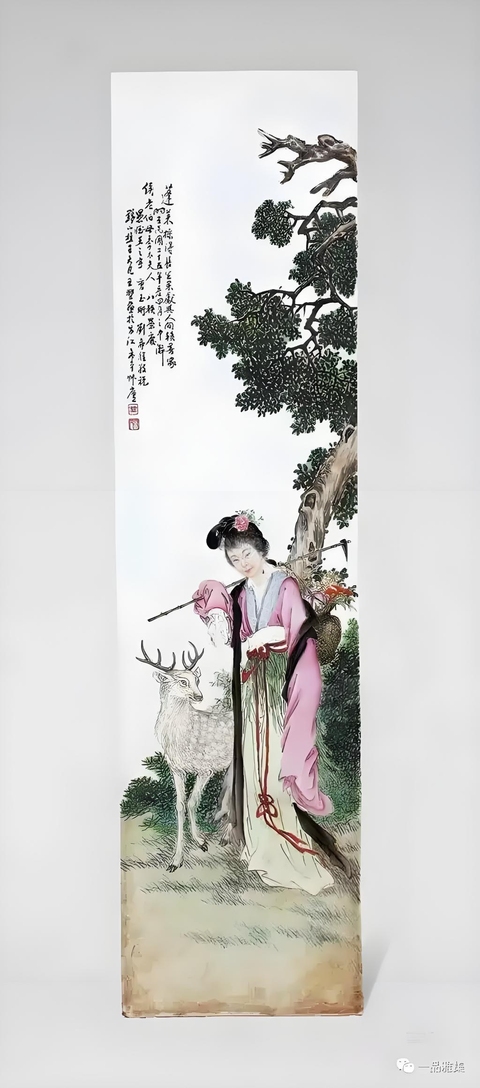 古玩陶瓷民國細路粉彩麻姑獻壽圖瓷板真品鑒賞圖