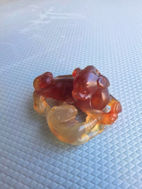 古玩雜項瑪瑙子母瑞獸真品鑒賞圖