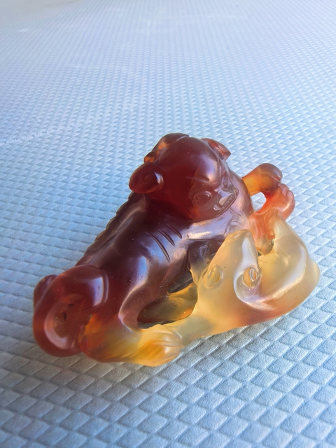 古玩雜項瑪瑙子母瑞獸真品鑒賞圖