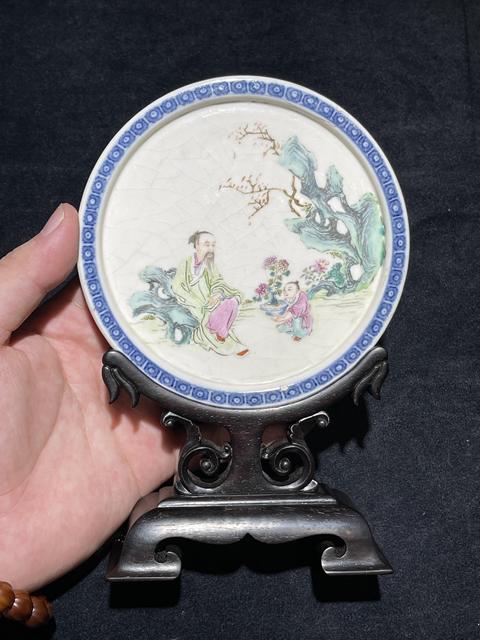 古玩陶瓷粉彩愛菊圖插屏真品鑒賞圖