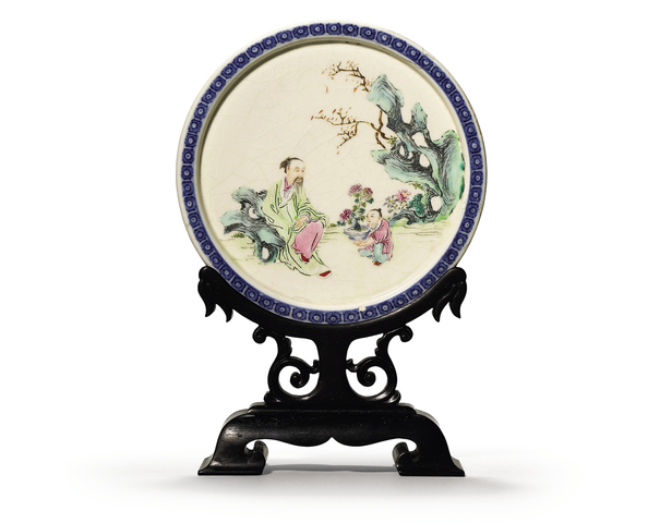 古玩陶瓷粉彩愛菊圖插屏真品鑒賞圖