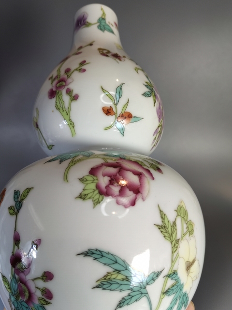 古玩陶瓷粉彩花卉紋葫蘆瓶拍賣,當前價格1699元