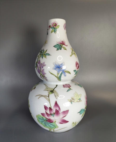 古玩陶瓷粉彩花卉紋葫蘆瓶拍賣,當前價格1699元