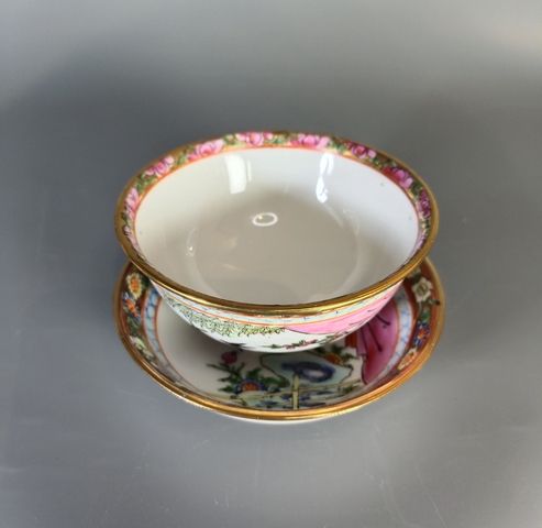古玩陶瓷廣彩花鳥紋杯碟真品鑒賞圖