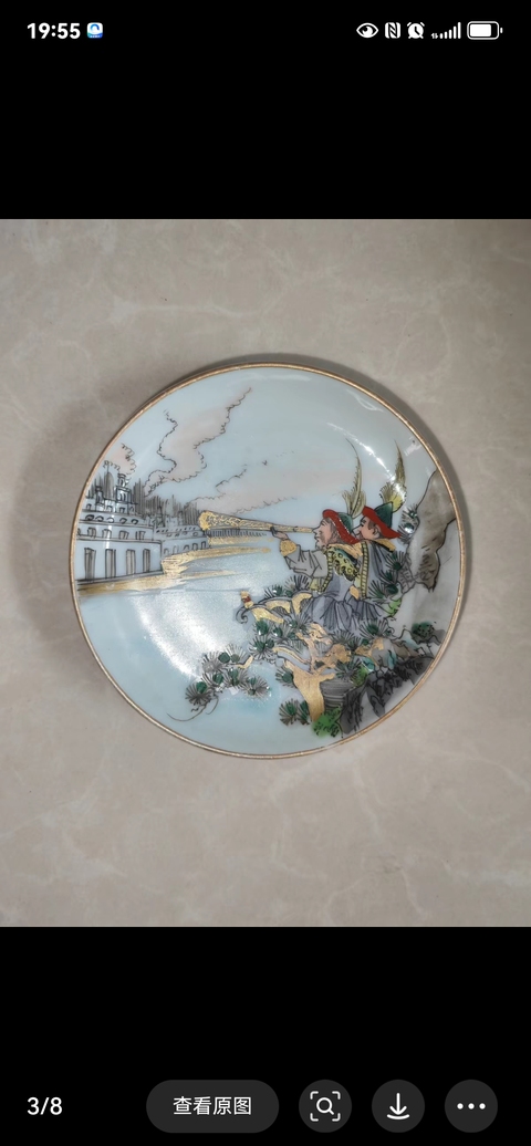 古玩陶瓷人物紋彩繪描金盤真品鑒賞圖