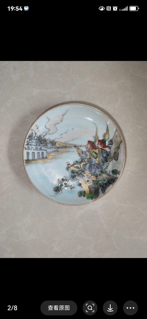古玩陶瓷人物紋彩繪描金盤真品鑒賞圖