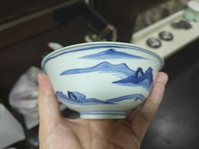 古玩陶瓷青花山水高士圖碗真品鑒賞圖