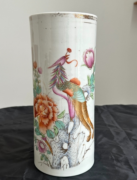 古玩陶瓷粉彩鳳穿牡丹帽筒真品鑒賞圖