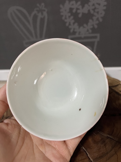 古玩陶瓷晚清礬紅留白蘭草詩文蓋碗拍賣，當前價格350元