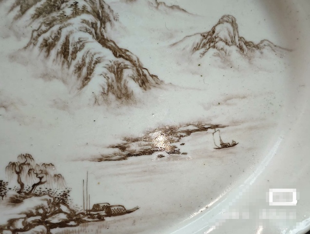 古玩陶瓷向炳和款墨彩山水紋盤真品鑒賞圖