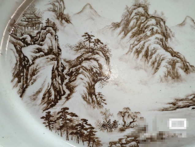 古玩陶瓷向炳和款墨彩山水紋盤真品鑒賞圖