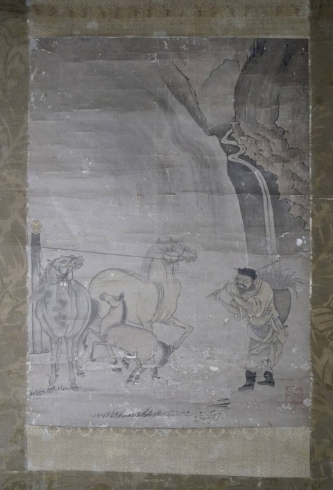 古玩字畫喂馬圖真品鑒賞圖