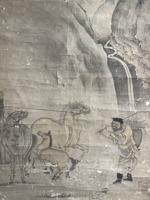 古玩字畫喂馬圖真品鑒賞圖