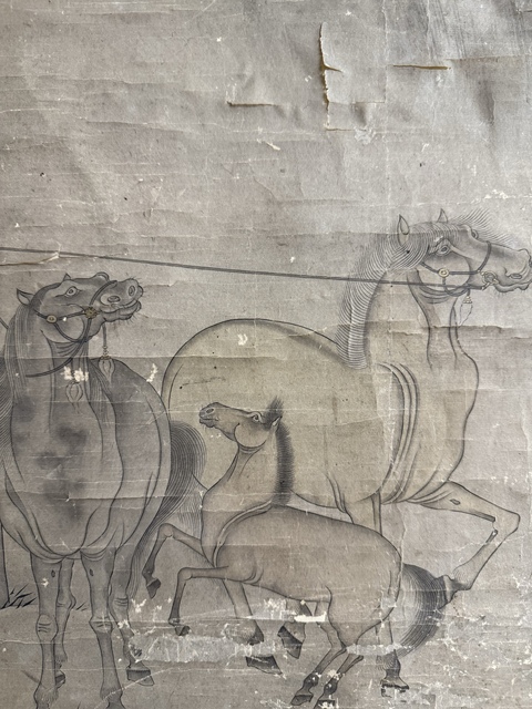 古玩字畫喂馬圖真品鑒賞圖