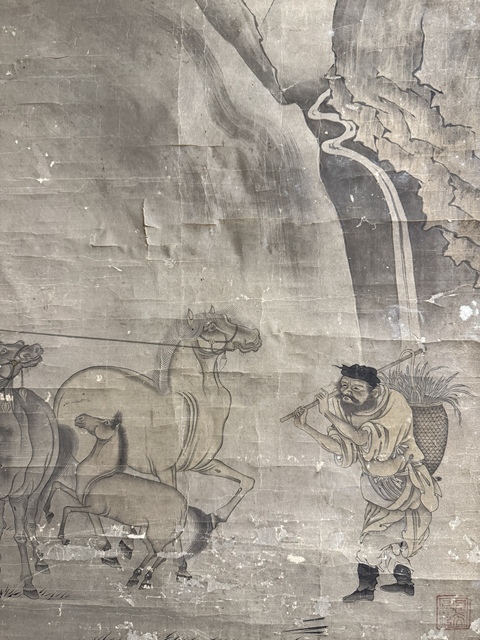 古玩字畫喂馬圖真品鑒賞圖