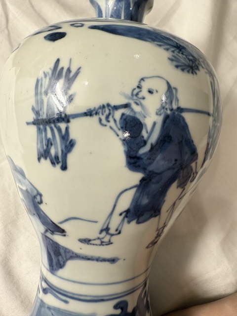 古玩陶瓷明萬歷青花人物故事圖梅瓶真品鑒賞圖
