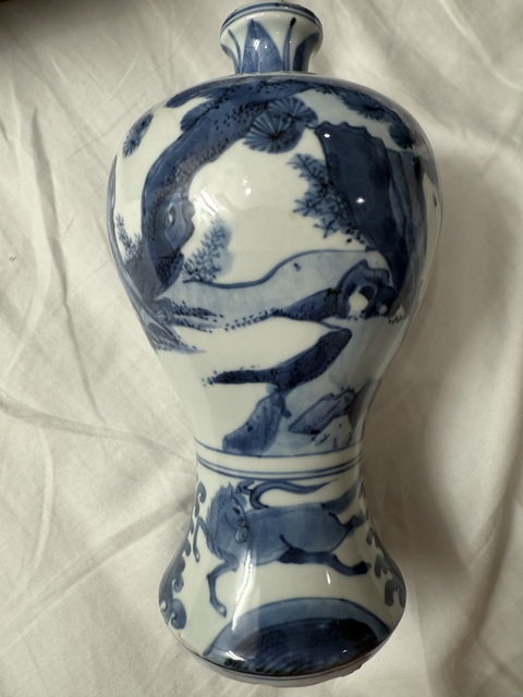 古玩陶瓷明萬歷青花人物故事圖梅瓶真品鑒賞圖