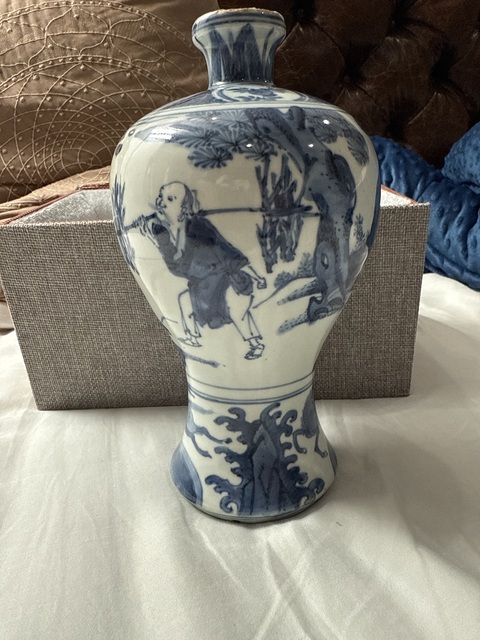 古玩陶瓷明萬歷青花人物故事圖梅瓶真品鑒賞圖