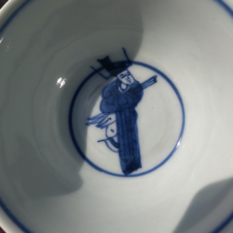 古玩陶瓷日本明治青花人物紋茶碗真品鑒賞圖