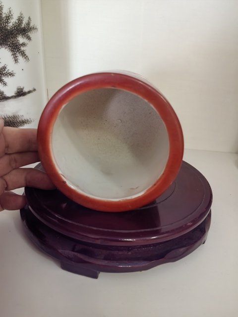 古玩陶瓷珊瑚紅粉彩龍鳳紋案缸真品鑒賞圖