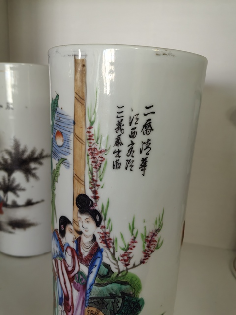 古玩陶瓷油粉彩二喬圖帽筒真品鑒賞圖