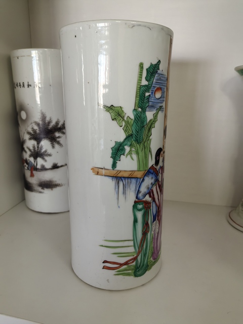 古玩陶瓷油粉彩二喬圖帽筒真品鑒賞圖