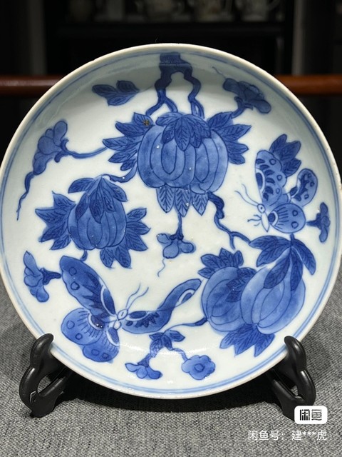 古玩陶瓷青花瓜瓞綿綿圖盤真品鑒賞圖