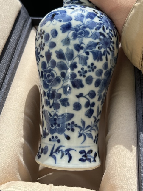 古玩陶瓷花鳥蝶紋青花雞腿瓶真品鑒賞圖