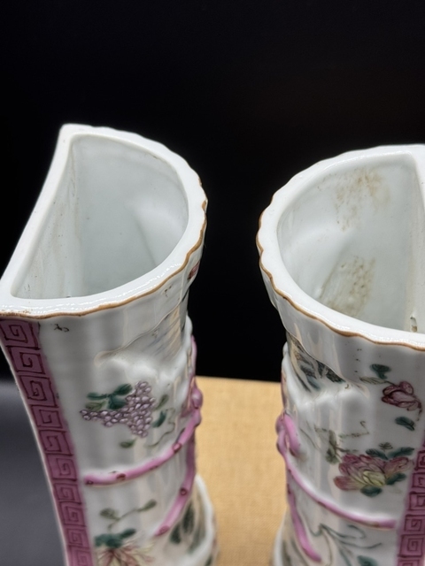 古玩陶瓷民國山水紋粉彩壁瓶真品鑒賞圖