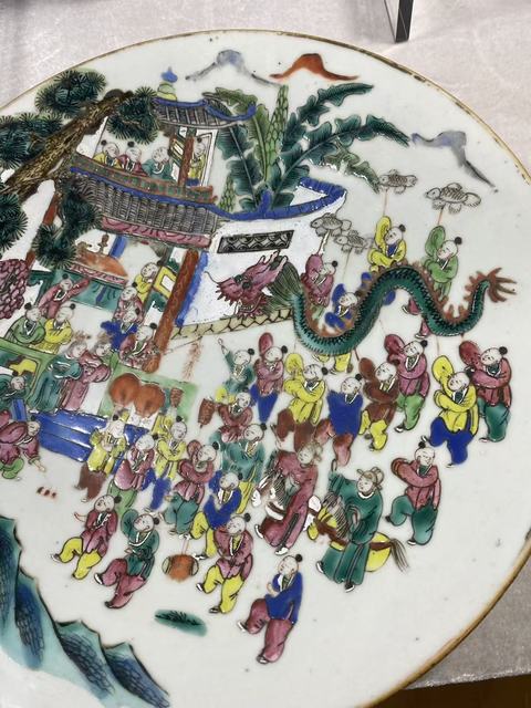 古玩陶瓷粉彩百子鬧春圖盤真品鑒賞圖