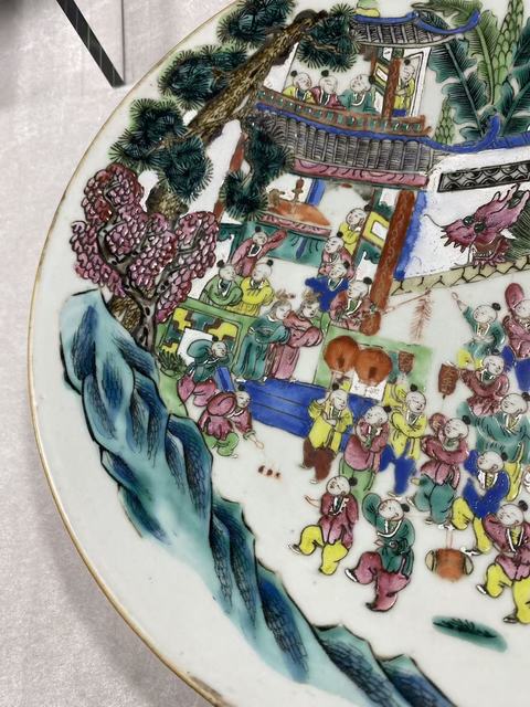 古玩陶瓷粉彩百子鬧春圖盤真品鑒賞圖