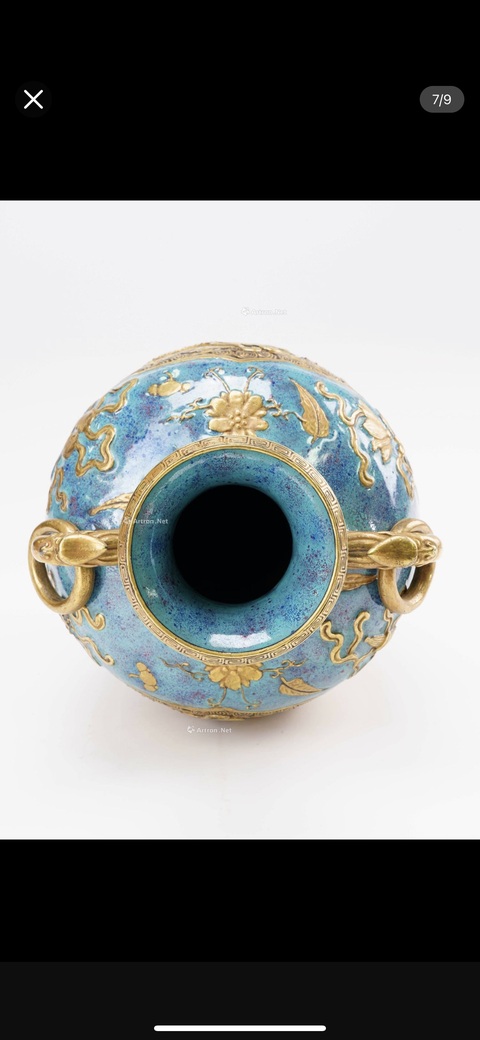 古玩陶瓷爐鈞釉描金龍紋雙耳尊真品鑒賞圖