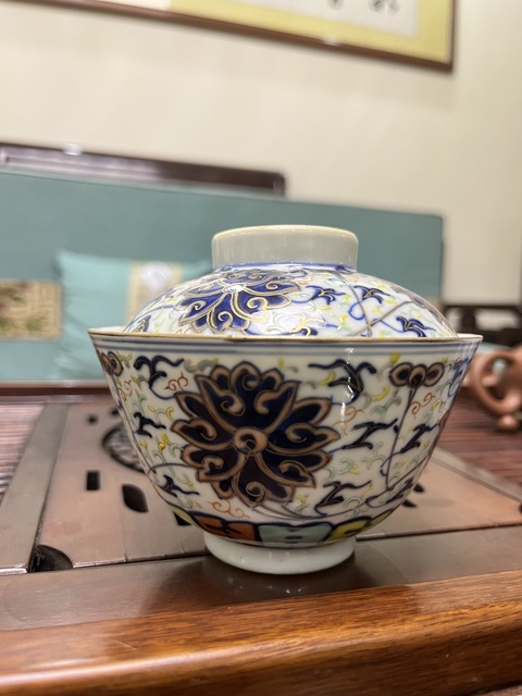 古玩陶瓷清宣統 青花加彩蓋碗真品鑒賞圖