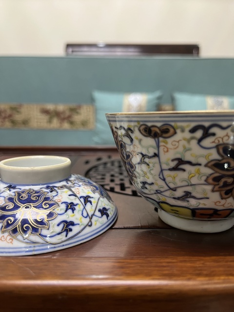 古玩陶瓷清宣統 青花加彩蓋碗真品鑒賞圖