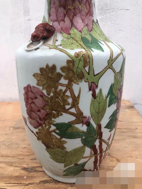 古玩陶瓷粉彩花鳥紋撇口瓶真品鑒賞圖