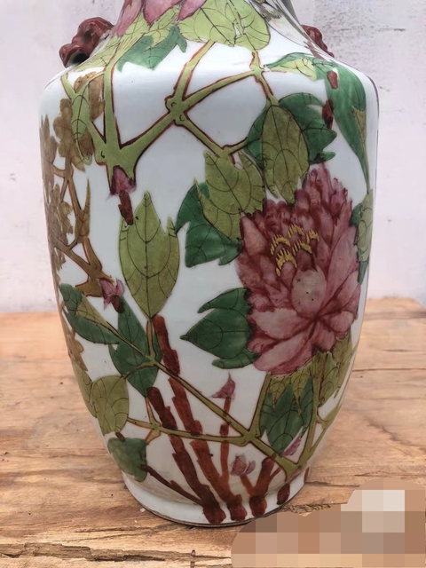 古玩陶瓷粉彩花鳥紋撇口瓶真品鑒賞圖