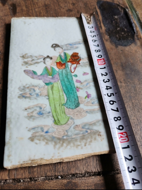 古玩陶瓷粉彩天女散花紋瓷板真品鑒賞圖